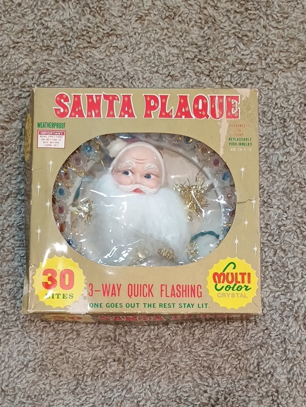 Vintage Santa Plaque Multicolor Holiday Light Decoration